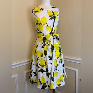 Dressever Floral & Lemons Yellow and White Dress size Small
